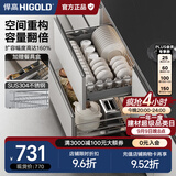 悍高（HIGOLD） 厨房橱柜拉篮碗架抽屉式碗篮加厚304不锈钢底板调味篮双层碗碟篮 900柜2层-时尚304实心圆钢线条篮