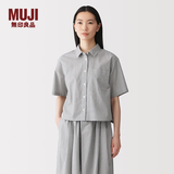 MUJI 女式 凉感短袖衬衫 女士衬衣外套上衣女装女款26年夏季 BC2Q5C6S 灰色格纹 S (155/80A)