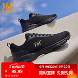 361°运动鞋男鞋秋季新品防泼水皮革面跑步鞋轻质耐磨革网透气黑色鞋子 曜石黑 42
