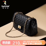啄木鸟（TUCANO）牛皮包包女包时尚菱格链条包单肩斜挎包生日礼物送女生女朋友老婆 赫本黑大号【优质牛皮款】