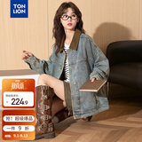 唐狮（TonLion）2026女灯芯绒翻领拼接短款牛仔外套时尚百搭经典个性