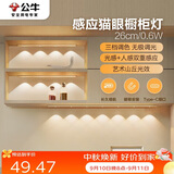 公牛（BULL）感应猫眼橱柜灯磁吸充电山丘光效展柜玄关氛围小夜灯 银26cm三色