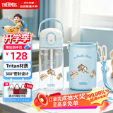 膳魔师（THERMOS）提摩西联名Tritan吸管杯儿童塑料水杯学生6-12岁上学水壶420ml 蓝