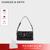 CHARLES&KEITH褶皱手提斜挎小方包腋下包女士生日礼物CK2-80160183 CK2-80160183Noir黑色 S