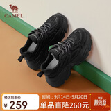 骆驼（CAMEL）老爹鞋女网布皮面拼接双系带厚底休闲鞋 L24S283079 黑色 37