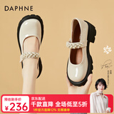 DAPHNE达芙妮玛丽珍鞋女春秋款乐福皮鞋新款学生珍珠一字带洛丽塔厚底单鞋 米色  跟高4cm 36 (230mm)