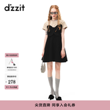 DZZIT地素夏季甜酷少女假两件绣花工艺蝴蝶连衣裙3H2O4561A 黑色 XS