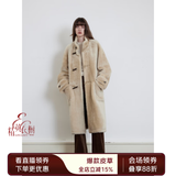 付智恩 梦想家 立领休闲进口皮毛一体长/中长款复古连帽皮草外套 亮浅驼-长款 S