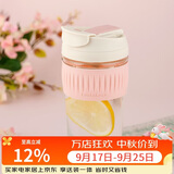 乐扣乐扣（LOCK&LOCK）咖啡杯耐热玻璃水杯子男女学生便携式双饮吸管杯随手杯500ML粉色