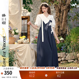 两三事阔腿背带裤女梵高文艺2025夏季新款宽松慵懒休闲裤驭马漫游 深蓝色 S