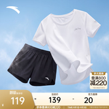 安踏（ANTA）防走光速干运动套装丨女2026夏季新款体考专用跑步短袖透气短裤 【防走光速干A款】雪花白/基础黑 M/女165