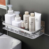 双庆 太空铝置物架 浴室免打孔收纳架卫生间吸盘无痕贴挂架厨卫通用储物架子 长方形/银色/1个装