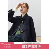 范思蓝恩22FS4106韩系气质牛角扣大衣女秋冬学院风双面羊毛呢外套 藏青色 L