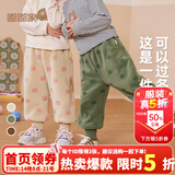 嘟嘟家儿童加绒加厚裤子冬季男童保暖裤冬装女童棉裤宝宝束脚裤满印童装 米色粉兔 120