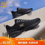 361°运动鞋男鞋秋季新品防泼水皮革面跑步鞋轻质耐磨革网透气黑色鞋子 曜石黑 44