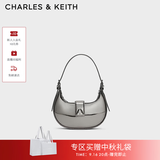CHARLES&KEITH三角扣新月包腋下包单肩包包女包生日礼物送女友CK2-50271205 Pewter锡灰色 S