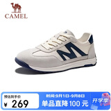 骆驼（CAMEL）经典T头板鞋反绒轻盈软弹休闲百搭德训鞋男 G15S547095 白蓝 40