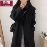 YUZHAOLIN赫本风毛呢外套女2026秋冬季新款黑色中长款呢子大衣加厚小个子 黑色 S