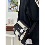 北慕日系工装小包包男韩版休闲百搭小众复古单肩斜挎包潮轻便手机包女 黑色【小章鱼】