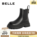 百丽（Belle）厚底烟筒靴女英伦风切尔西靴X2G2DDD3预售 黑色-毛里 37 (235mm)