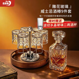青苹果无铅玻璃威士忌洋酒杯300ml六只+铁艺旋转杯架+竹木托盘+酒樽酒壶