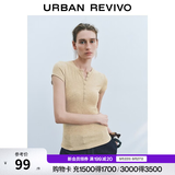 UR2026夏季新款女装休闲单排扣圆领修身短袖T恤UWM450122 浅棕花灰 M