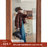 茵曼2026冬季女装新款羊羔毛领牛角扣厚羽绒服保暖短款面包服外套 深咖色 M 163-167cm/111-120斤