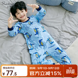 上宝麦春夏儿童连体睡衣精梳棉薄男童长袖家居服 天空蓝鳄鱼先生 100cm
