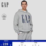 GAP男女装秋季logo印花抓绒宽松套头连帽衫卫衣786923 浅灰色 L (175/96A) 亚洲尺码