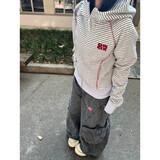哈苏线撞色条纹早秋连帽卫衣女韩系慵懒运动外套开衫情侣上衣夹克 灰色（优质版不加绒） S 80-95斤