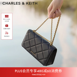 CHARLES&KEITH质感菱格链条小方钱包女包包女包生日礼物送女友CK6-10680924 Black黑色 XS