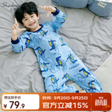上宝麦早秋儿童连体睡衣薄精梳棉男童长袖家居服 天空蓝鳄鱼先生 110cm