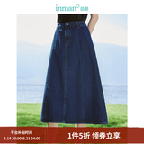 茵曼（INMAN）100%纯棉法式牛仔半身裙2026夏女装新款气质显瘦中高腰A字裙子 深蓝色 M