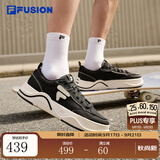 FILA【章昊同款】50-50帆布鞋 | 斐乐潮牌厚底帆布鞋男鞋透气增高板鞋 黑/奶白-BG 40.5