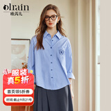 Olrain【5折】蓝色条纹长袖衬衫春装女装英伦学院风气质通勤衬衣上衣女 蓝色条纹 L
