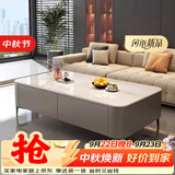 尚蒂岚岩板茶几客厅小户型家用小茶几轻奢高级感落地长方形电视柜组合 120*60【加厚】雪山白岩板|灰柜