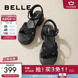 百丽（Belle）满钻条带繁星休闲凉鞋女商场款厚底凉鞋A9S2DBL4 黑色 38 (240mm)
