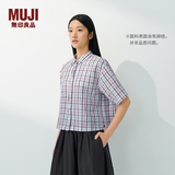 MUJI  女式 汉麻 棉 短袖衬衫女士衬衣外套26年夏季女装女款 BC2AEC6S 白色格纹 S （155/80A）