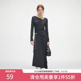范思蓝恩秋季设计感针织T恤半身裙时尚套装女秋装新款慵懒高腰半身裙女 深灰色（上衣） S