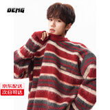 OEMG  美式条纹撞色毛衣男士秋冬季上衣针织衫保暖潮流牌红色复古外套 红色 XL [建议110-130斤]