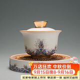 容山堂珐琅彩泡茶杯陶瓷主人杯单杯茶盏公道杯盖碗茶洗壶承茶壶功夫茶具 金丝珐琅壶承+盖碗套装 1个 150ml