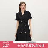 范思蓝恩正式气质通勤连衣裙女夏季收腰显瘦面试西装裙 黑色 L