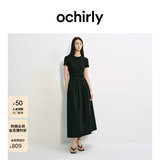 欧时力OCHIRLY夏季新款连衣裙女士短袖收腰显瘦小黑裙高级感潮流 黑色 -独家定染面料 S