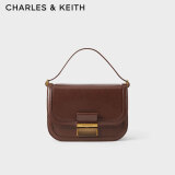 CHARLES&KEITH复古锁扣豆腐包单肩斜挎包包女包生日礼物CK2-80781400 Dark Brown深棕色 S