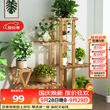 安尔雅 花架子客厅阳台多肉植物架多层盆景架木质地面花盆简约置物架