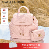 CHARLES&KEITH菱格大容量柔软背包书包双肩包包女包生日开学礼物CK2-60151400 粉红色Pink S