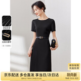 尚都比拉设计感拼接连衣裙夏季高级感气质百褶裙小个子中长裙子 雅黑色 M
