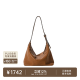 裘真（qiuzhen）【明星同款】植鞣胎牛皮腋下经典hobo包通勤真皮女包 大象灰-小号(胎牛皮版) 小包/大包