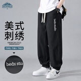 顶峰保罗（Dingfengbaoluo）日系纯棉裤子男秋季潮牌刺绣宽松美式工装休闲长裤WH5605黑色3XL