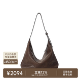 裘真（qiuzhen）【明星同款】植鞣胎牛皮腋下经典hobo包通勤真皮女包 咖啡色-大号(胎牛皮版) 小包/大包